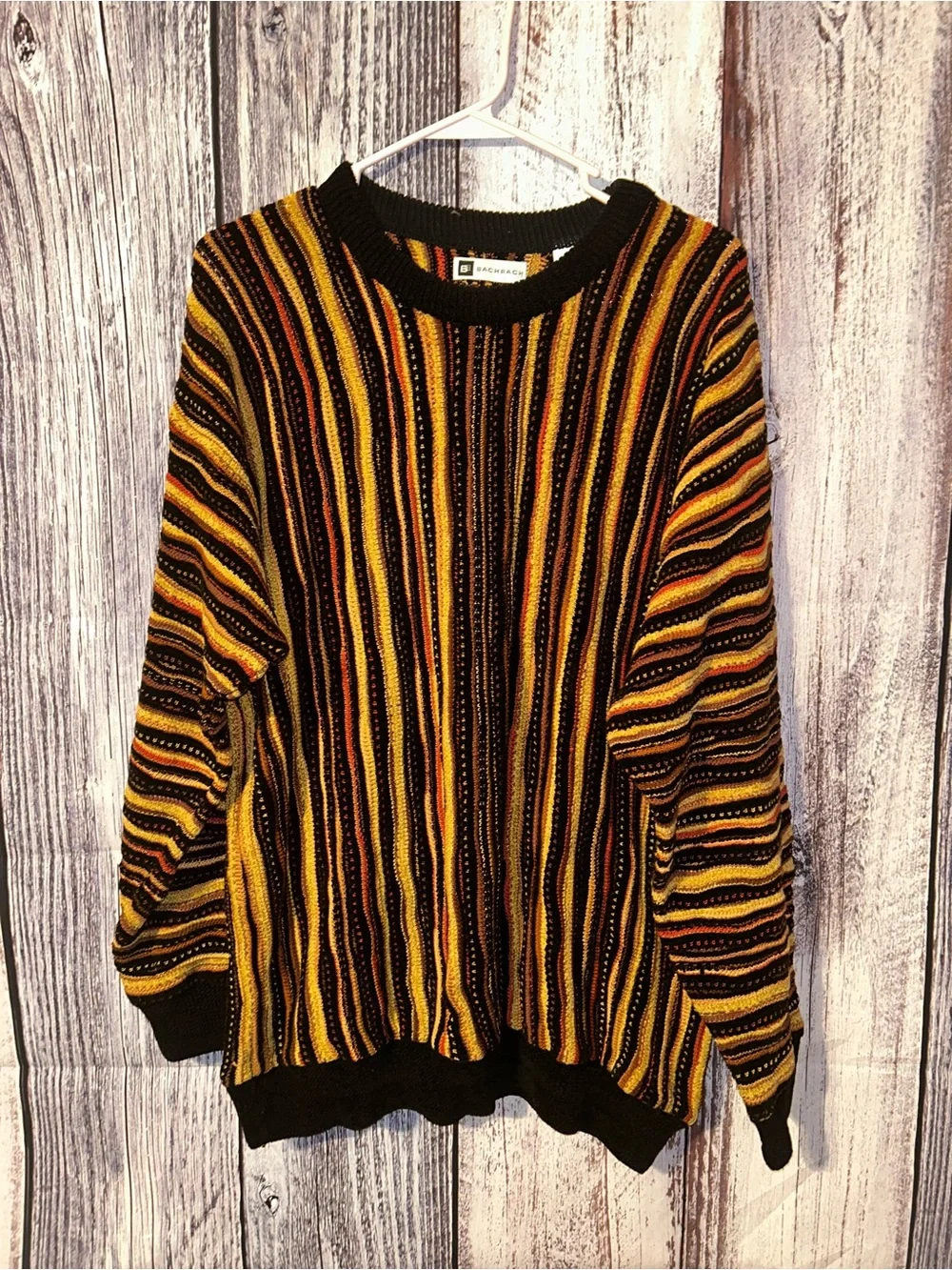 Vintage 90s BACHRACH Tundra Coogi Cosby Style Colorful Textured L Sweater
